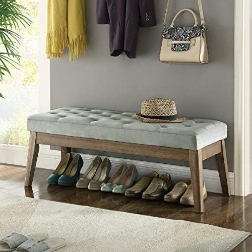24KF Velvet Upholstered Buttons Tufted Entryway Bench - Image 3