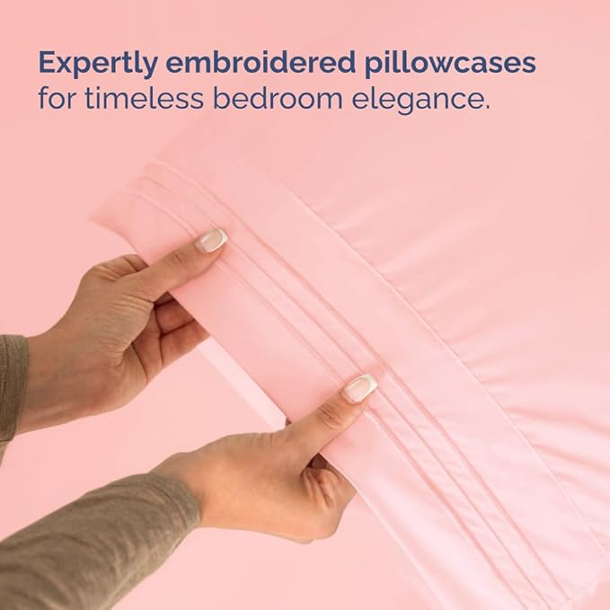 Full XL Bed Sheet Set - 4 Piece Extra Long Extended Full XL Sheets - Soft, Breathable & Cooling - Fits 8" to 16" Mattress w/ Deep Pockets - 54" x 80" - Easy-Fit, Wrinkle & Fade Resistant - Baby Pink