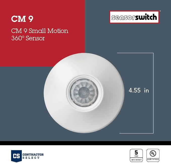 SensorSwitch Ceiling Motion Sensor, Passive Infrared PIR Occupancy Sensor, 360° Small Motion Detection, Indoor Use, Low Voltage, Standard Range
