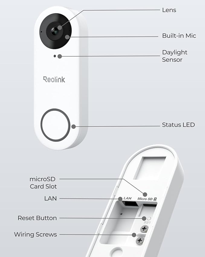 REOLINK 2K Video Doorbell Wi-Fi Camera with Chime, 3:4 Head-to-Toe View, 180°View, 5/2.4 GHz Wi-Fi, 2-Way Talk, Person/Package Detection, Waterproof, Smart Alerts, Works NVR(Wired)