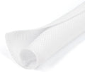 Holed 1/2 inch Split Braided Cable Management Sleeve for USB Cable Power Cord Audio Video Cable, High-Temperature Automotive Harness Wire Loom Cord Protector from Cat Dog Chewing (White, 10FT)