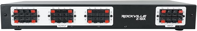Rockville Z-SIX 300W 6-Zone Audio Zoner 8-Ohm, Multi-Room Control, Dual Source Inputs, Volume Control, for Home and Commercial Audio Systems