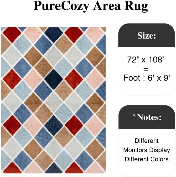 6x9 Checkered Rug for Living Room Rainbow Modern Soft Area Rug Fluffy Non-Slip - Image 2
