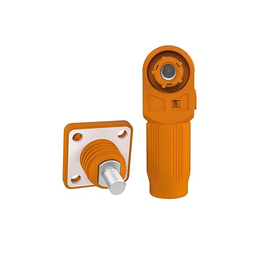 400A Battery Energy Storage Connector, 150mm² High Current Connectors IP67 Waterproof Stud Wiring Power Adapter Quick Plug Terminal Right Angle Plug and Socket （1500V Orange