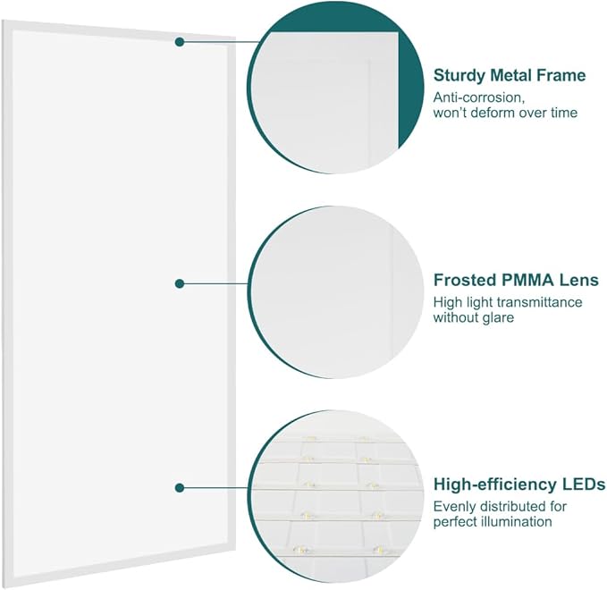 kadision 2x4 LED Flat Panel Light, 60W/50W/40W/30W/25W Adjustable, 5000K/4000K/3500K Selectable, 6600LM Dimmable LED Drop Ceiling Light Fixture, 100-277V ETL-Listed, 4-Pack