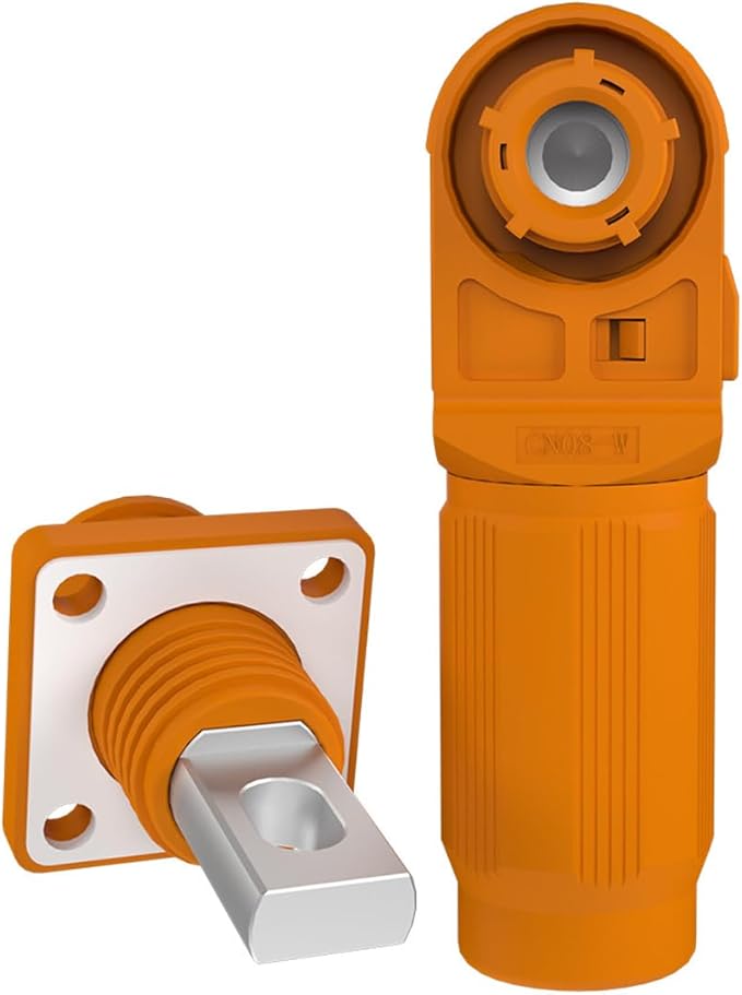 1 Set Battery Energy Storage Connector, Quick Plug Terminal High Current Connectors Copper Plate Wiring Adapter Right Angle Plug and Socket IP67 Waterproof Power Connector 120A 25mm² (120A, Orange)