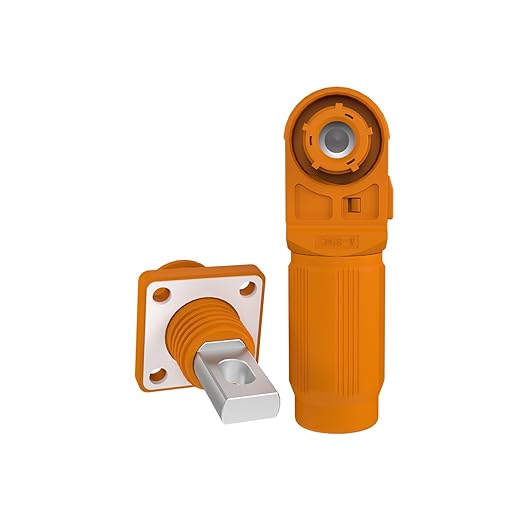 100A Battery Energy Storage Connector, 16mm² High Current Connectors IP67 Waterproof Copper Plate Wiring Power Adapter Quick Plug Terminal Right Angle Plug and Socket (1000V Black+Orange)