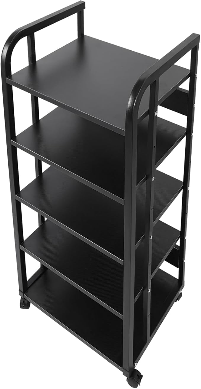 5-Tier AV Media Stand with Universal Wheels, Center Stereo Components Storage Stand, DVD/CD Holder with Adjustable Hole Spacing Movable Audio Media Stand for Living Room, Game Room (5 Tiers)