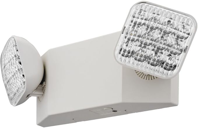 Lithonia Lighting Basics LED Emergency Light, Emergency Lighting with Dual Adjustable LED Lamp Heads, Wall Mount, Damp Location Rated, 90-Minute Backup, 120/277V, White, 2-Pack (EU2C CP2)