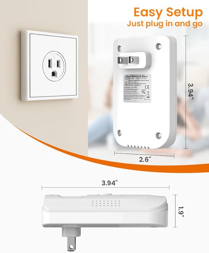 KIMROG Carbon Monoxide Detector, Plug in CO Detector for Home Safety, Real-Time LED Digital Display, Fast Alarm at Threshold