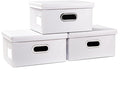 PRANDOM Collapsible Storage Box with Lid [3-Pack] Leather Fabric Foldable Storage Bin Organizer Container Basket Cube with Cover for Home Bedroom Closet Office Nursery White(13.6x9.6x6.9)