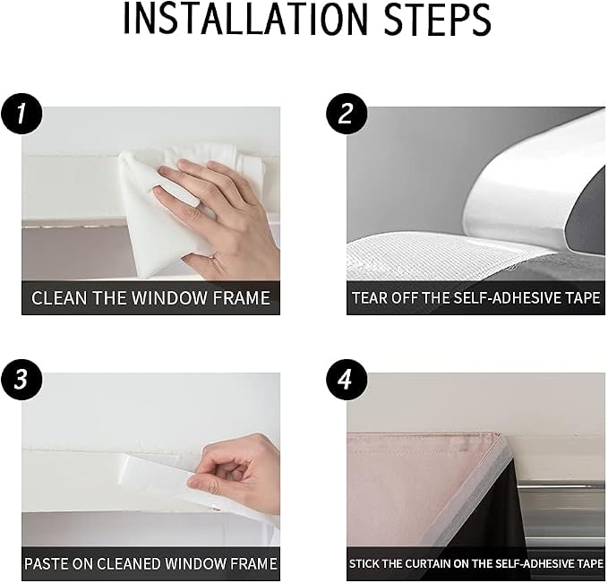 JILRON Adhesive Curtain 100% Blackout No-Drill Easy Install - Image 2