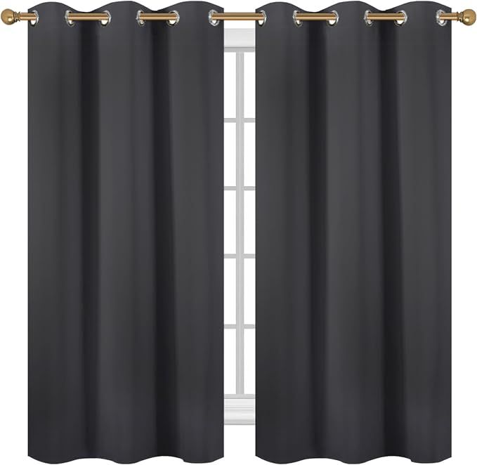 Diraysid Charcoal Grey Grommet Blackout Curtains - Image 2