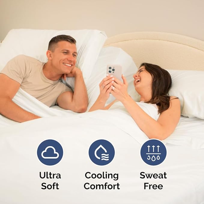 Split Head King Sheet Set – 4 Piece Flex Split Top King Sheets for Adjustable Beds - Fits 14” to 16" Mattress w/ Deep Pockets - Breathable & Cooling - Luxury Bedding and Wrinkle Free - Antique White