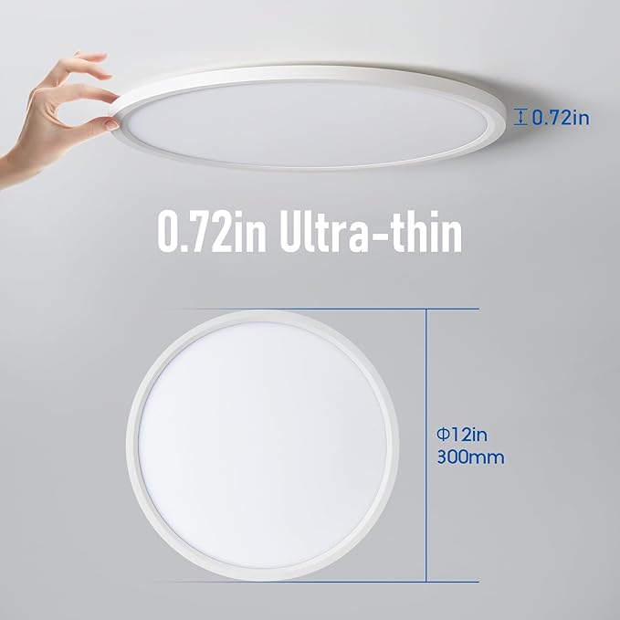 YELIOLED 6 Pack 12 Inch Slim Dimmable LED Flush Mount Ceiling Light Fixtures, 24W 2640LM 3000K/4000K/5000K, House Upgrade Led Lights for Bedroom Hallway Laundry Room Rental Units, 240W Equiv., White