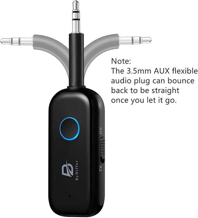 Bluetooth 5.2 Audio Transmitter Receiver for TV, Bluetooth Transmitter for Headphones, 2 BT Devices Connections, 3.5mm Jack Aux Airplane Headphone Adapter for Car/Home Stereo, Black
