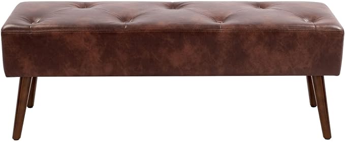 44 Inch Tufted Bench, Leather Footrest Bedroom Bench Seat, Upholstered Leather by FurnilivingFurnitureforHome