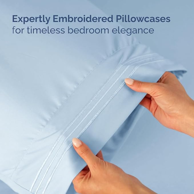 Full XL Bed Sheet Set - 4 Piece Extra Long Extended Full XL Sheets - Soft, Breathable & Cooling - Fits 8” to 16" Mattress w/ Deep Pockets - 54" x 80" - Easy-Fit, Wrinkle & Fade Resistant - Sky Blue