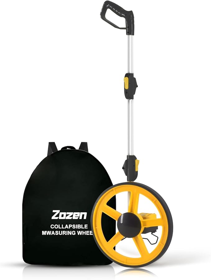 Zozen Measuring Wheel, Folding Portable Distance Measuring in Feet, Double Collapsible | One Key to Reset/Kickstand to Keep Stand/Starting Point Arrow and Cloth Carrying Bag, [0-9,999 Ft].