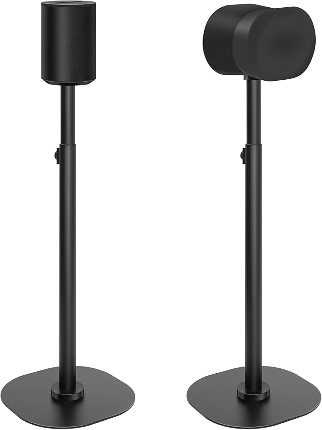 Haturi Speaker Stands Pair for Sonos ERA 100 & 300 Adjustable 22”–42” Floor Stands with Cable Management Heavy Duty Metal Construction Non Slip Base for Living Room Bedroom Office