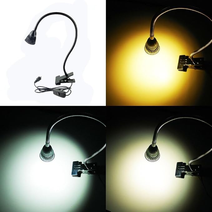 QUANS 5W 3 Colors LED Clip on Tube Flexible Work Desk Table Bed Light Black | - Image 2