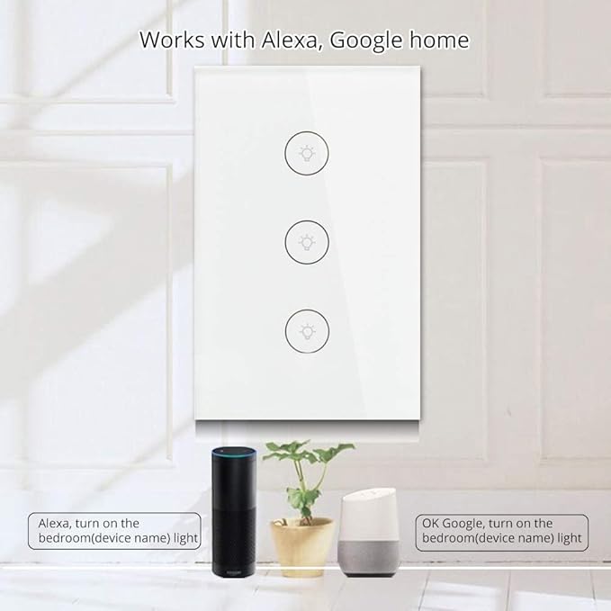 MOES WiFi Smart Wall Touch Light Switch Glass Panel Wireless Remote Control by Mobile APP Anywhere Compatible with Alexa,Timing Function No Hub Required (Wall Switch 3 Gang)