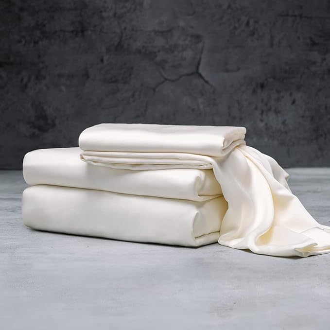 LUXOME Luxury Sheet Set | 100% Rayon (Viscose) from Bamboo | Split King - Ivory | Deep Pockets | 5-Piece Set (2 Fitted, Flat, 2 Pillowcases)