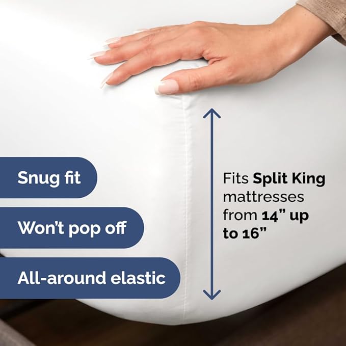 Split Head King Sheets Set – Top Split King Sheets for Adjustable Beds, Easy-Fit Split Head King Mattress - Flex Split Top King Sheets, Easy-Fit, Breathable, Deep Pocket Split King Sheets Set - White