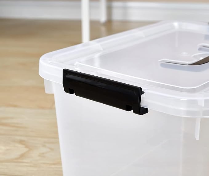 JUJIAJIA Clear Storage Latch Box 12 Quart, Plastic Organizing Box/Bin with Lid and Black Handles, 6-Pack