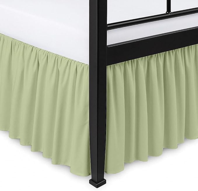 Ruffled Bed Skirt Split Corners with Platform, Tailored Fit Hotel Quality Wrinkle Free Ultra-Soft Microfiber Dust Ruffle, Upto 18 Inch Drop, King, Sage