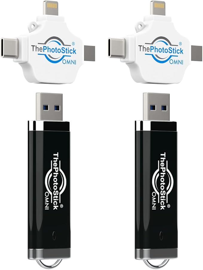ThePhotoStick® Omni 128GB USB Flash Drive & Memory Stick – Photo & Video Backup for iPhone, Android, Mac & PC – Multiport Connection to Easily Store & Transfer Files