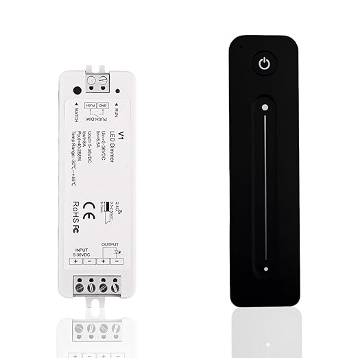 Dimmer Switch with Remote Magnetic Wall-Mounted RF Wireless Control Sensitive Touch Slide Controller Kit for Single Color LED Tape Brightness Adjust DC 5V-36V 8A (Single Color)