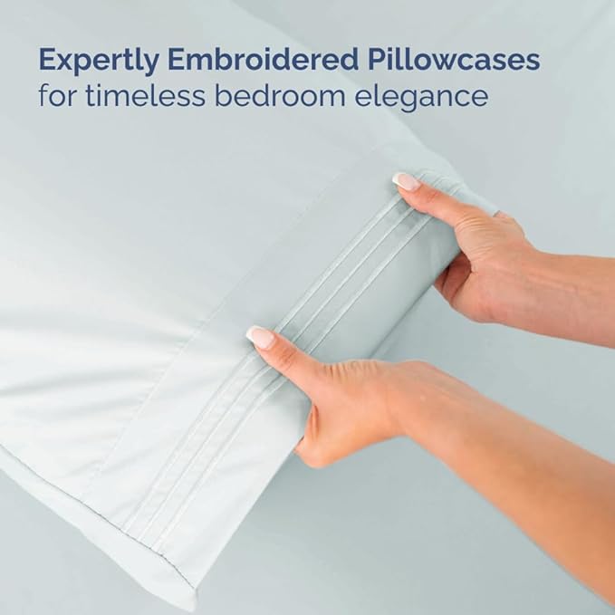 Full XL Bed Sheet Set - 4 Piece Extra Long Extended Full XL Sheets - Soft, Breathable & Cooling - Fits 8” to 16" Mattress w/ Deep Pockets - 54" x 80" - Easy-Fit, Wrinkle & Fade Resistant - Ice Blue