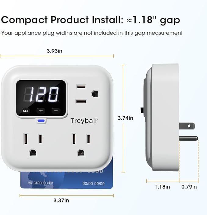 Surge Protector 3-Outlet Power Strip with Voltage Stabilizer, 80V-140V Power Surge Protectors for Refrigerator, TV, Computer | LED Display, Fireproof UL94V-1, Wall Mount,1800J,2 Pack