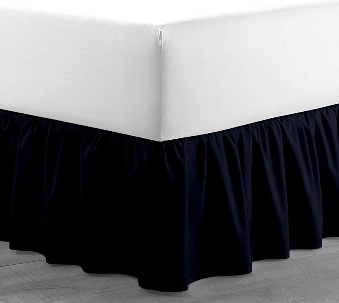 Navy Blue Solid Ruffled Bed Skirt Queen-21 Inch Drop Split Corner, Microfiber Bedskirt with Platform Three Sided Coverage