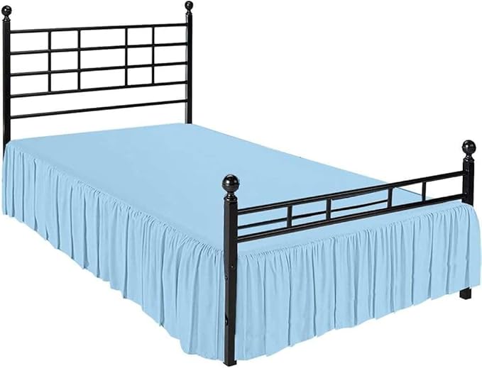 Light Blue Solid Ruffled Bed Skirt Full-XL-24 Inch Drop Split Corner, Microfiber Bedskirt with Platform Three Sided Coverage