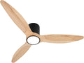 OUATER Wood Flush Mount Ceiling Fan with Light,52 inch Low Profile Modern Ceiling Fans for Outdoor/Patios/Bedroom/Office,3 color light,6 Speed,DC Motor,Wood and Modern Matte Black