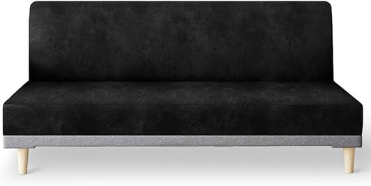 molasofa Leather Like Stretch Futon Slipcover Armless Futon Bed Sofa Cover Furniture Protector with Elastic Bottom, Soft and Washable Futon Cover for Sofa Bed Stay in Place（Medium，Black）