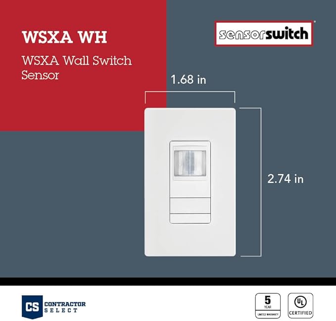 Lithonia Lighting SensorSwitch Wall Mount Motion Sensor Switch, Passive Infrared Wall Switch and Occupancy Sensor, WSXA Series, Single Relay, White (WSXA WH)