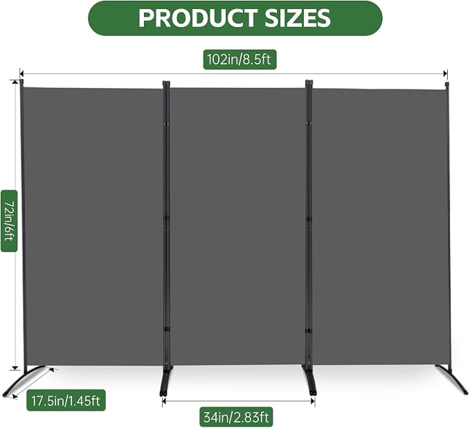 3 Panel Folding Room Divider, Sturdy Frame Freestanding Wall Divider | - Image 5