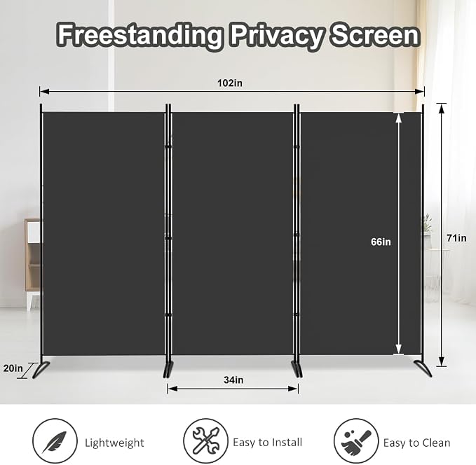 Kokorona 3 Panel Room Divider, 6FT Tall Folding Privacy Screen Wall Dividers - Image 2