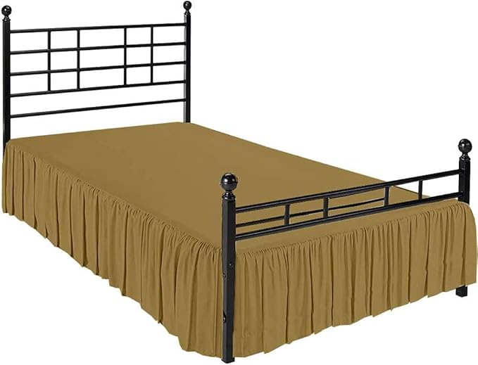 Taupe Solid Ruffled Bed Skirt Full-28 Inch Drop Split Corner, Microfiber Bedskirt with Platform Three Sided Coverage
