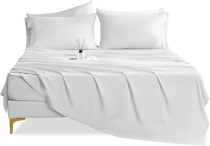 Full Sheet Set - 4 Piece Silky Ultra Soft Breathable Bed Sheet Set, 16" Deep Pocket for Mattress,Hotel Luxury Clearance Full Size Sheet Sets & Wrinkle Free,Easy Care Cooling Bedding Sheets（White）