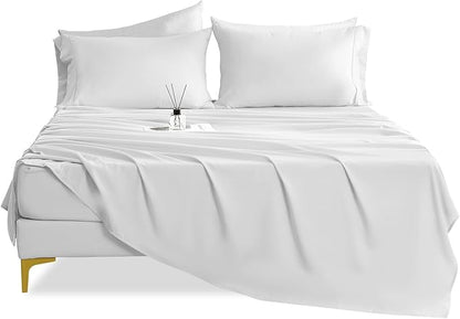 Full Sheet Set - 4 Piece Silky Ultra Soft Breathable Bed Sheet Set, 16" Deep Pocket for Mattress,Hotel Luxury Clearance Full Size Sheet Sets & Wrinkle Free,Easy Care Cooling Bedding Sheets（White）