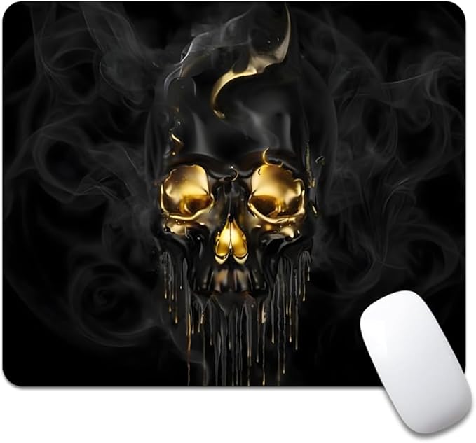 Gold Black Skull Square Mouse pad, Texture, Waterproof, Anti Slip Rubber Base, Computer Mouse pad, Laptop Mouse pad