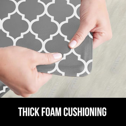 GORILLA GRIP 2 Pack Comfortable Cushioned Kitchen Mats for Floor, 17x24 + 17x48, Waterproof and Stain Resistant, 1/2 Inch Thick Ergonomic Standing Desk Anti Fatigue Mat, Foam Supports Feet, Grey White