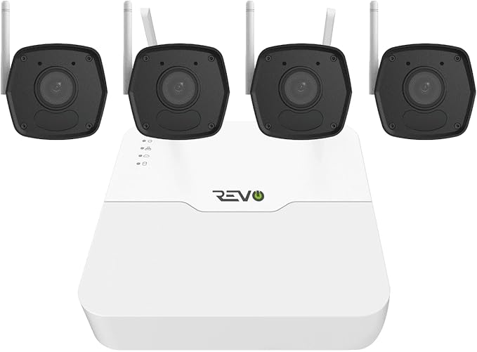 Revo Ultra Wireless 4-Channel Security System NVR with 1TB HDD, 4X 1080p (2MP) Indoor/Outdoor IR Wi-Fi Bullet Cameras, 105° Coverage, Remote Access via Smartphone, PC and MAC (No Monthly Fees)