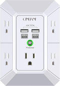 USB Wall Charger, Surge Protector, QINLIANF 5 Outlet Extender with 4 USB Charging Ports (4.8A Total) 3-Sided 1680J Power Strip Multi Plug Outlets Wall Adapter Spaced for Home Travel Office(2U2C),White