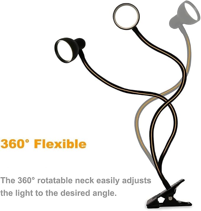Clip on Light Reading Light for Bed 3 Color Modes Black | 10 Dimmable - Image 8