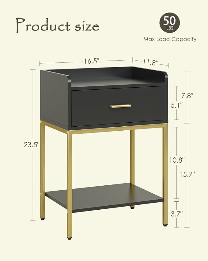 Nightstand, 3-Tier Modern Night Stand, Bedside Table - Image 2